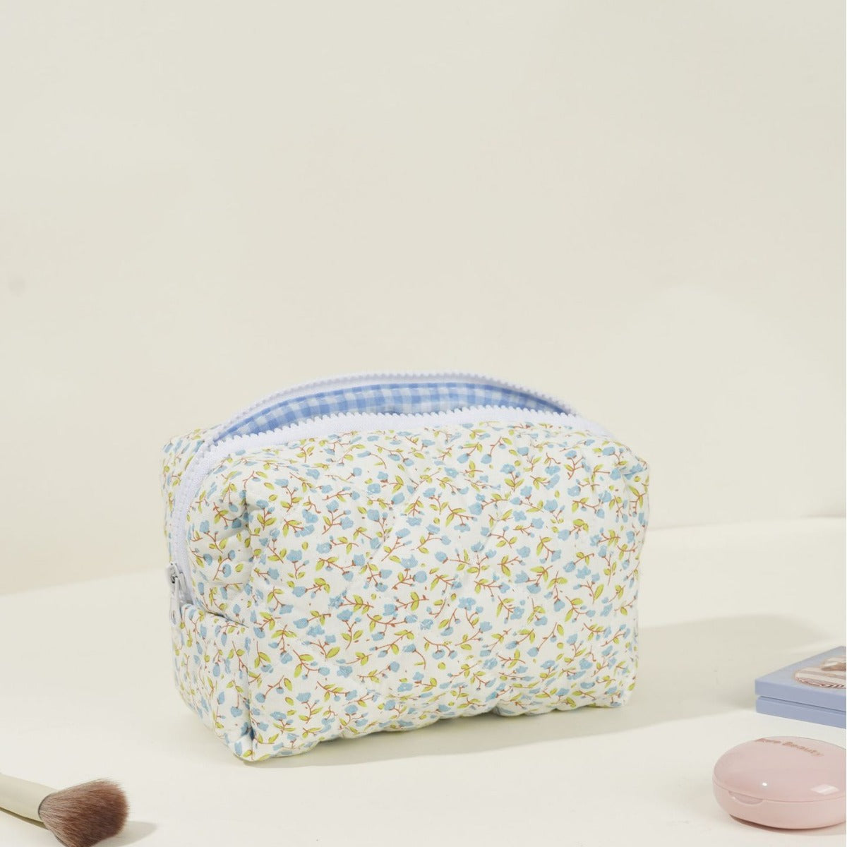 Floral Quilted Large Capacity Cotton Toiletry Bag