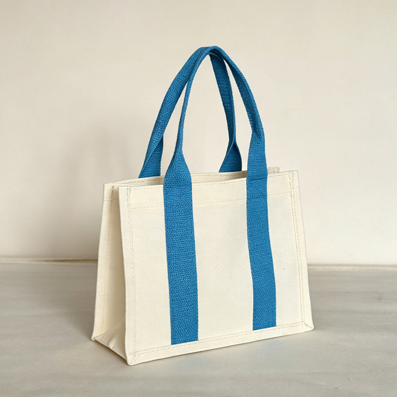 Contrast Handle Structured Horizontal Canvas Tote Bag
