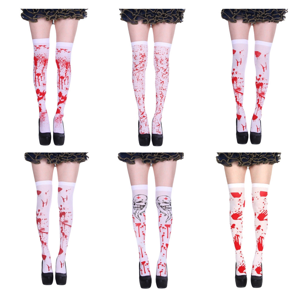 Halloween Faux Blood Splatter Thigh-High Socks