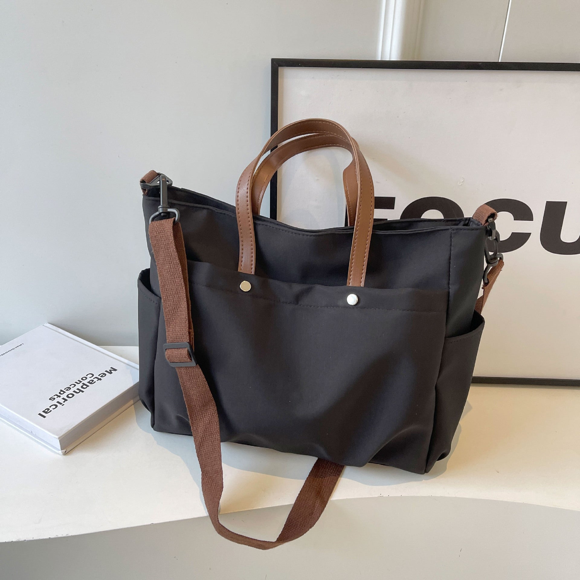 Large Canvas Tote Bag with Adjustable Crossbody Strap