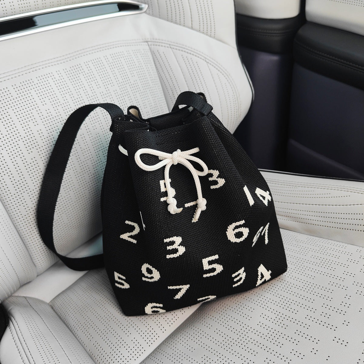Knitted Drawstring Mini Bucket Shoulder Bag