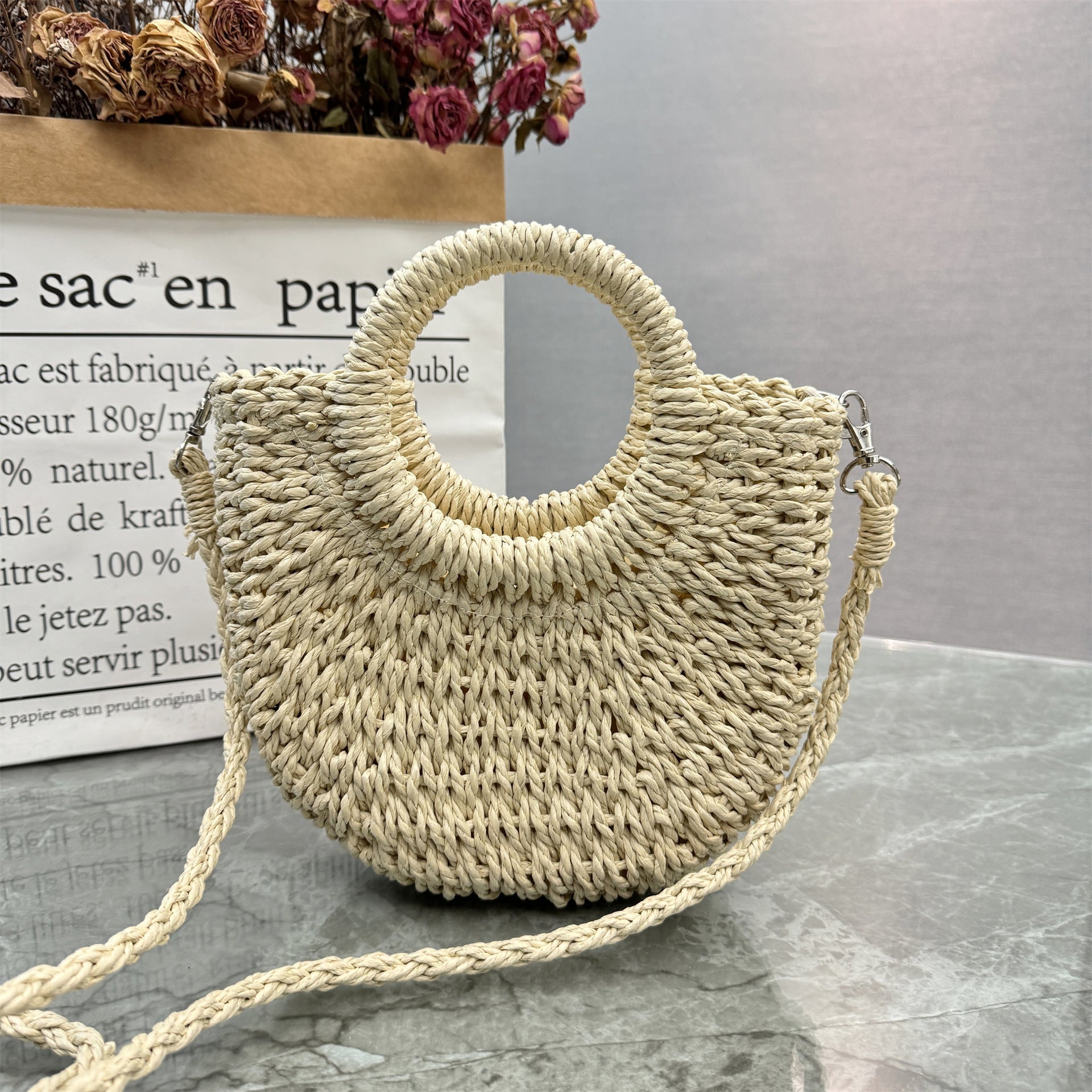 Handwoven Straw Beach Tote Bag