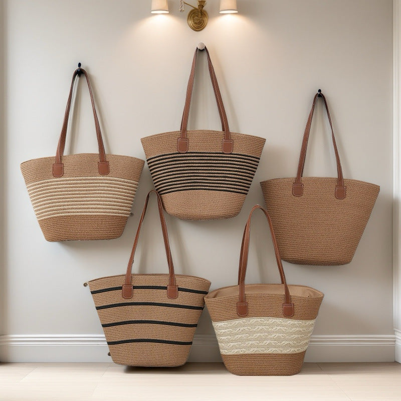 Women's Large Capacity Woven Bucket Beach Tote Bag