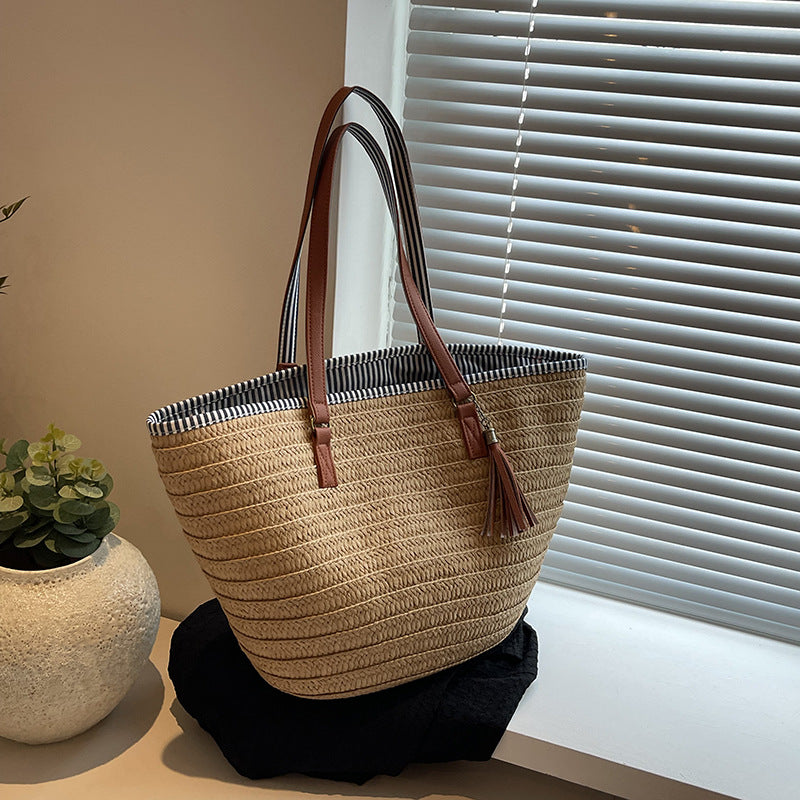 Minimalist Straw Large Handbag Unique Travel Vacation Shoulder Tote Bag