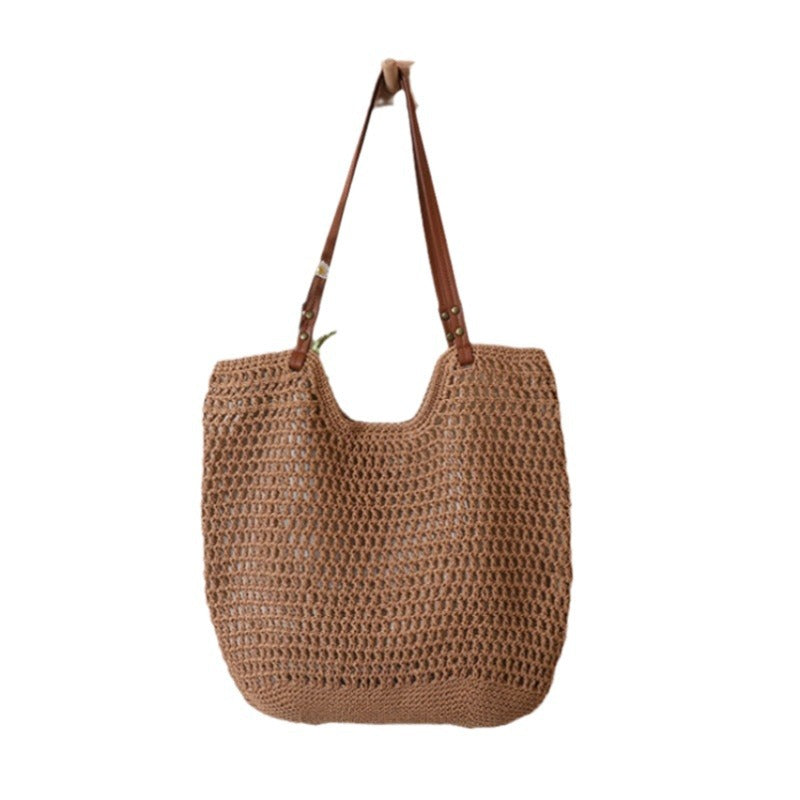 Women Casual Hollow Shoulder Cotton Woven New Lazy Handheld Beach Bag