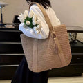 Solid Color Large-Capacity Braided Straw Beach Shoulder Bag