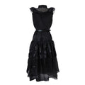 Women’s and Girls’Halloween Gothic Black Layered Tulle Maxi Skirt with Belt