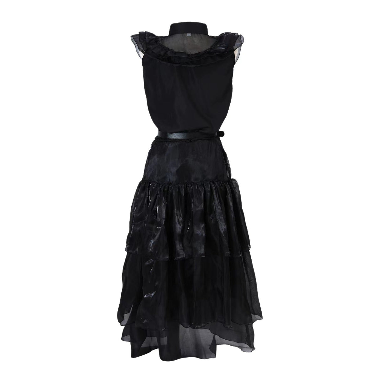 Women’s and Girls’Halloween Gothic Black Layered Tulle Maxi Skirt with Belt