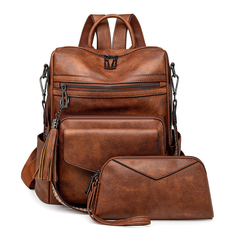 Cross-Border Shopping For New Winter European And American Retro Fashion Women'S Backpacks Large Capacity Double Color Tassel Backpack Wholesale