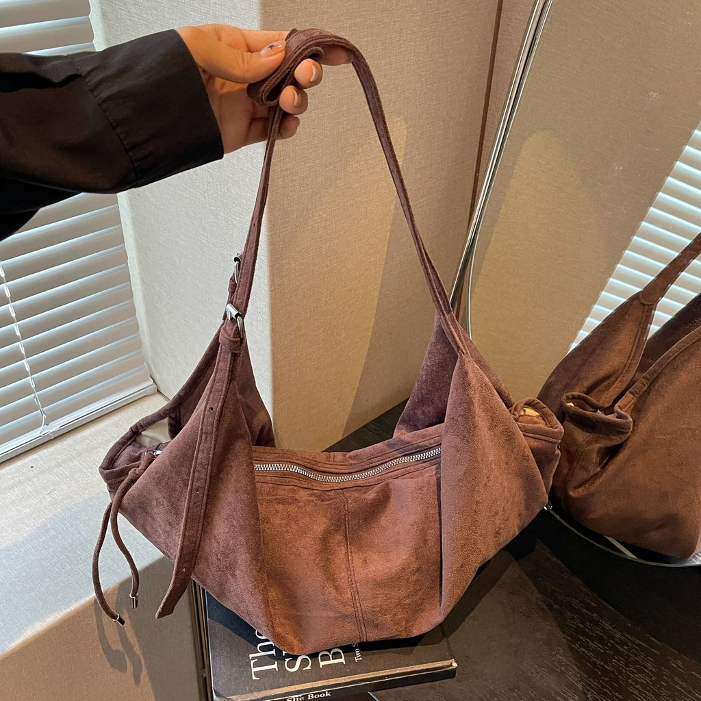Soft Suede Look Slouchy Hobo Shoulder Bag