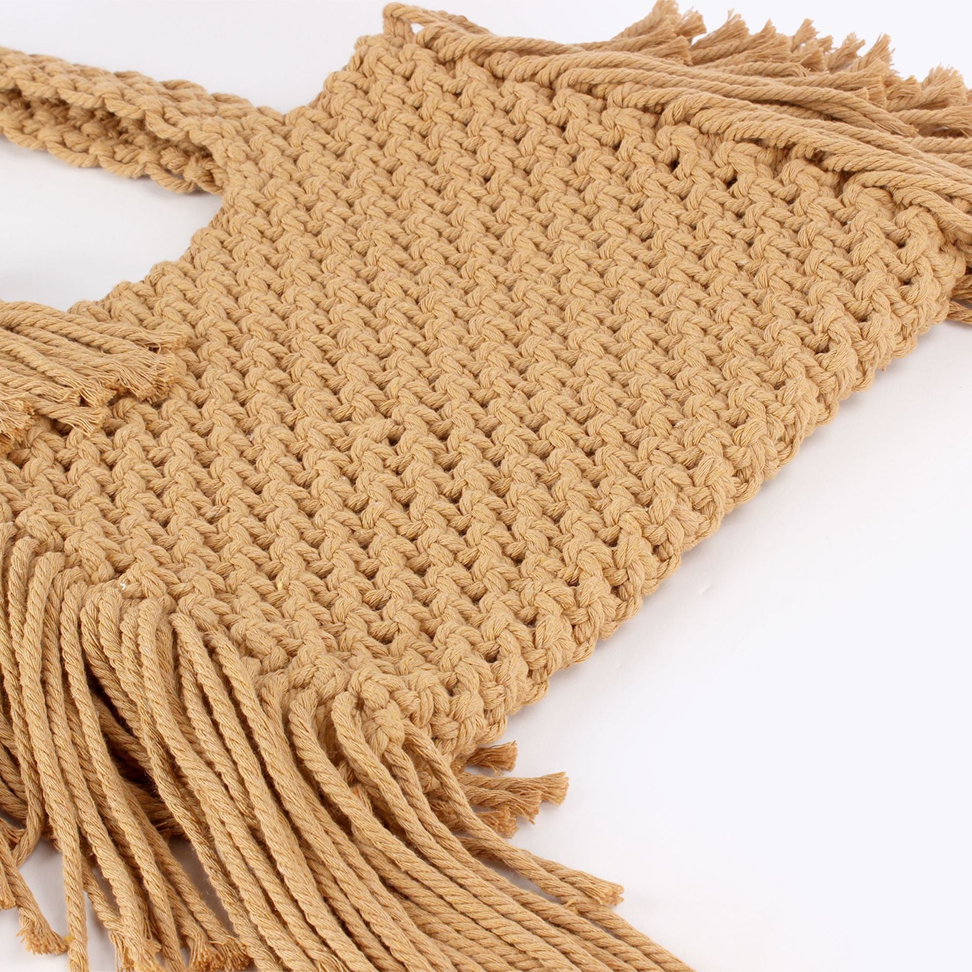 Boho Handwoven Cotton Macramé Tote Bag with Fringe