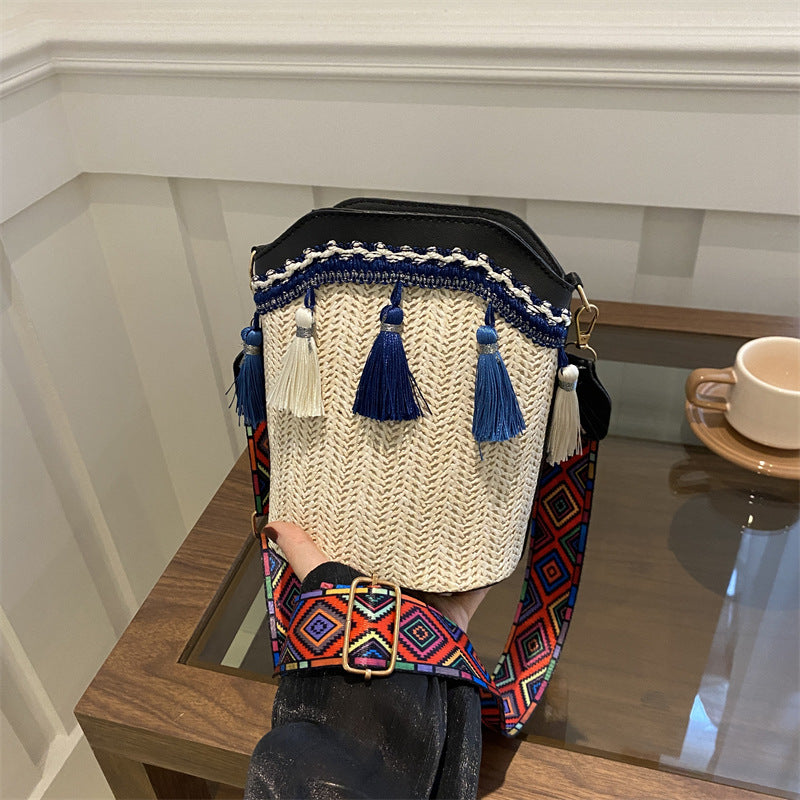 High-End Ethnic Woven Bucket Shoulder Bag