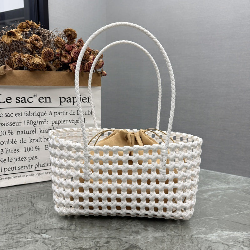 Candy Color Hollow Woven One-Shoulder Beach Bag