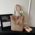 Women Lazy Woven 2026 New Tassel Straw Beach Large Shoulder Bag
