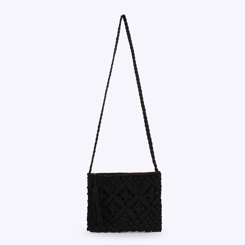 Women Retro Tassel Cotton Rope Woven Crossbody Beach Bag