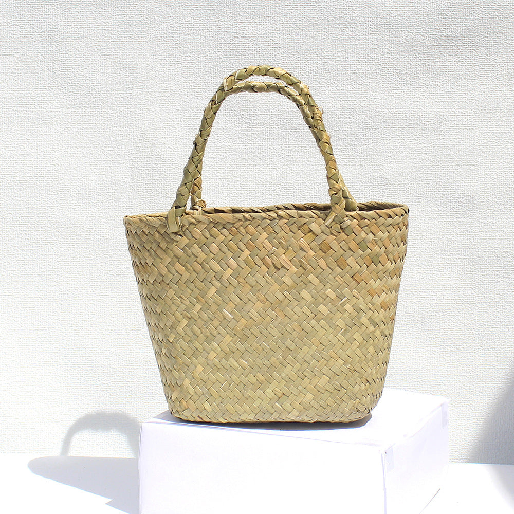 Handmade Colorful Straw Woven Beach Basket Bag