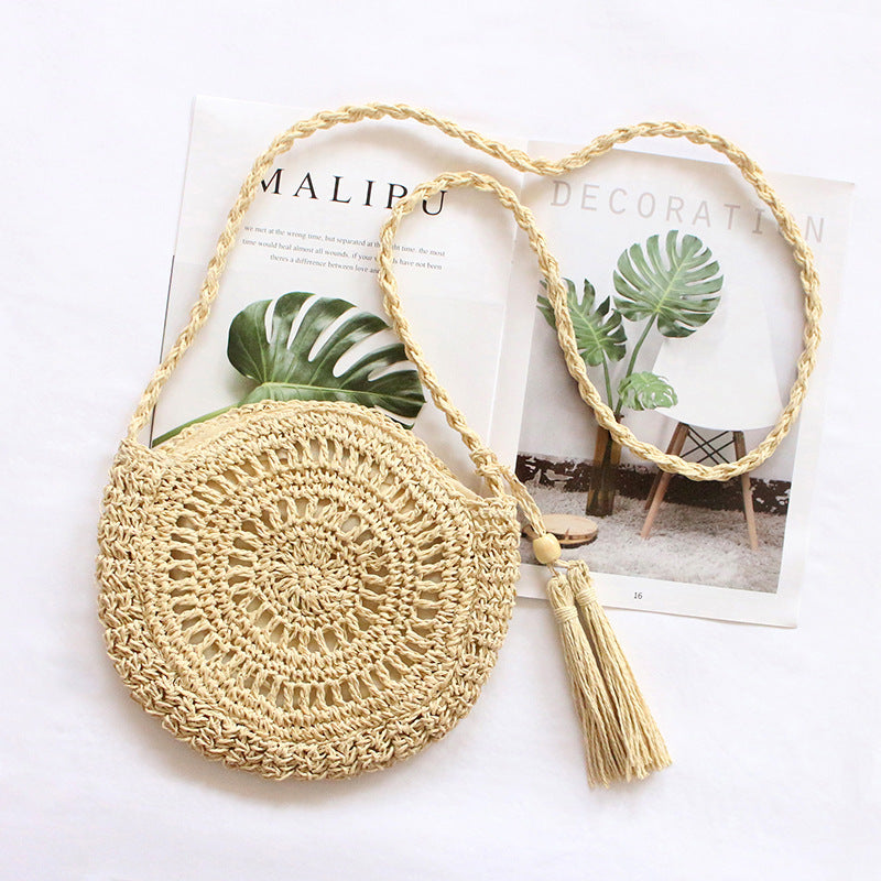 Straw Woven Bag New Product Single Shoulder Crossbody Women'S Bag Handmade Woven Bag Hollow Tassel Forest Women'S Literary Leisure Travel Small Bag