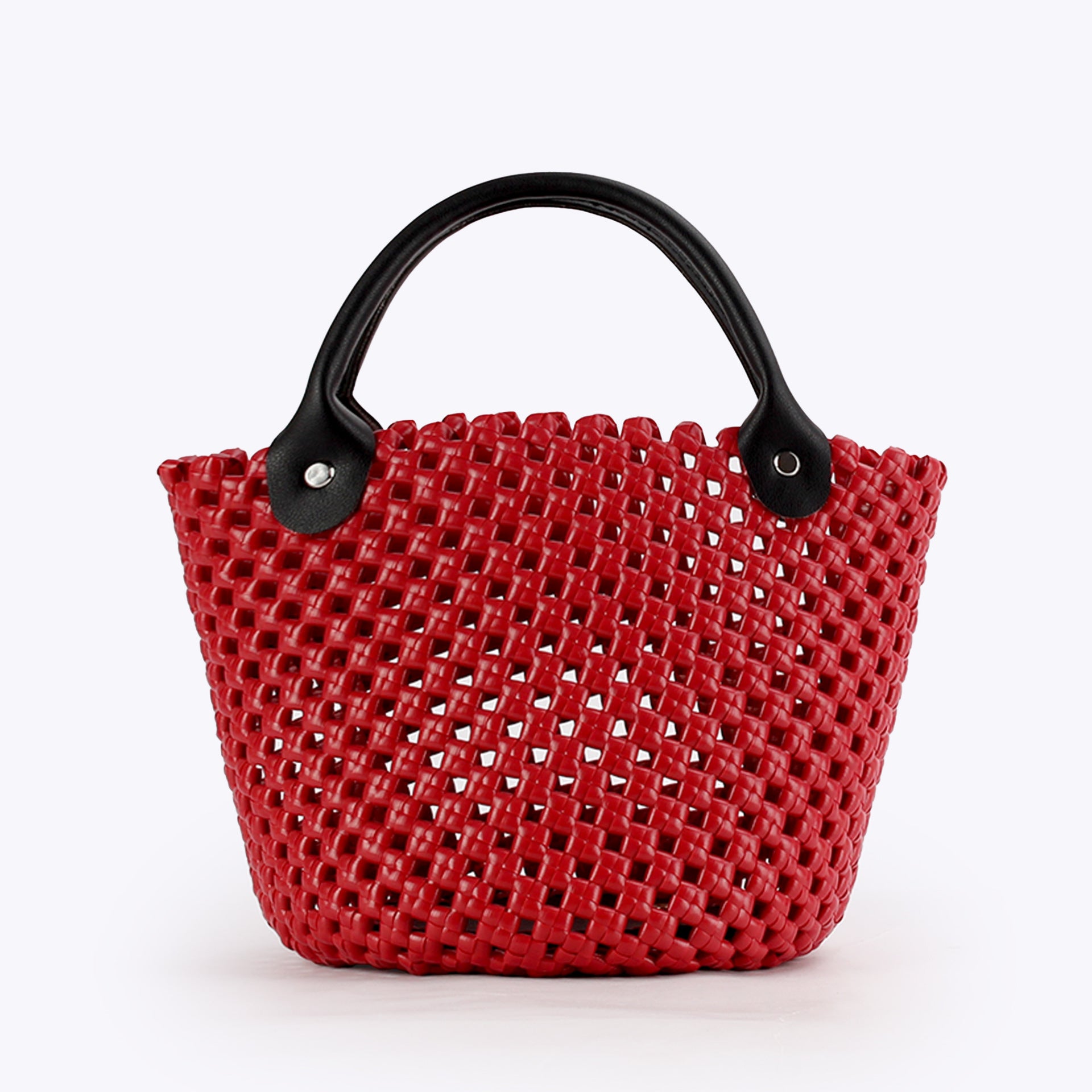 Open Weave PVC Handbag Basket Tote with Contrast Handles