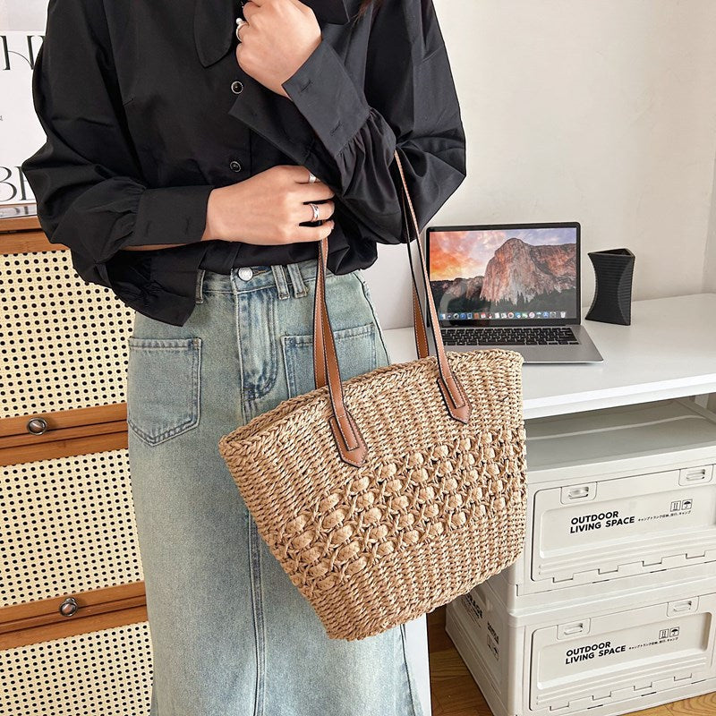 Women Beach Straw Stylish Woven Shoulder Large Spring Tote Bag
