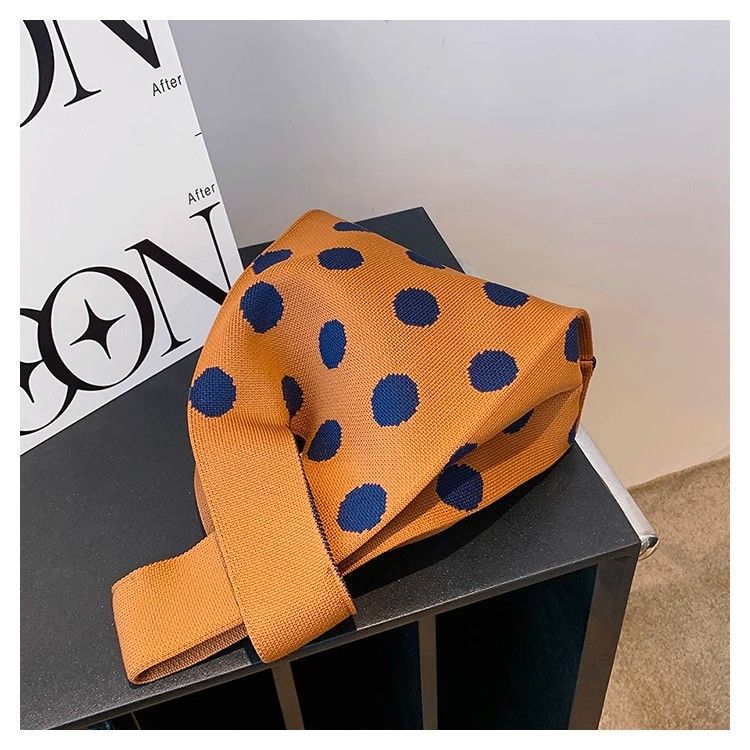 Polka Dot Knit Tote Bag with Wide Handles