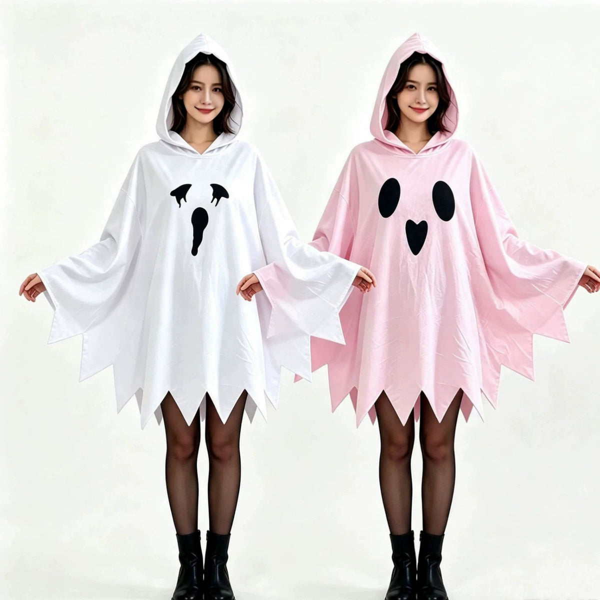 Oversized  Hooded Ghost Halloween Poncho Costume in White or Pink