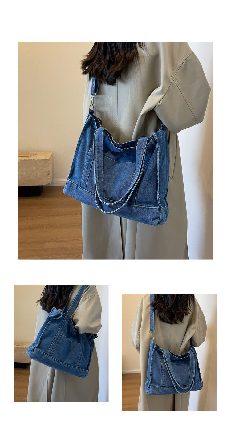 2026 Women Casual Denim Minimalist Versatile Shoulder Tote Bag