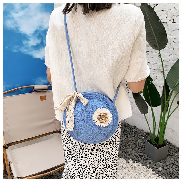 Women 2026 Summer Fashion Unique Straw Woven Crossbody Small Round Bag