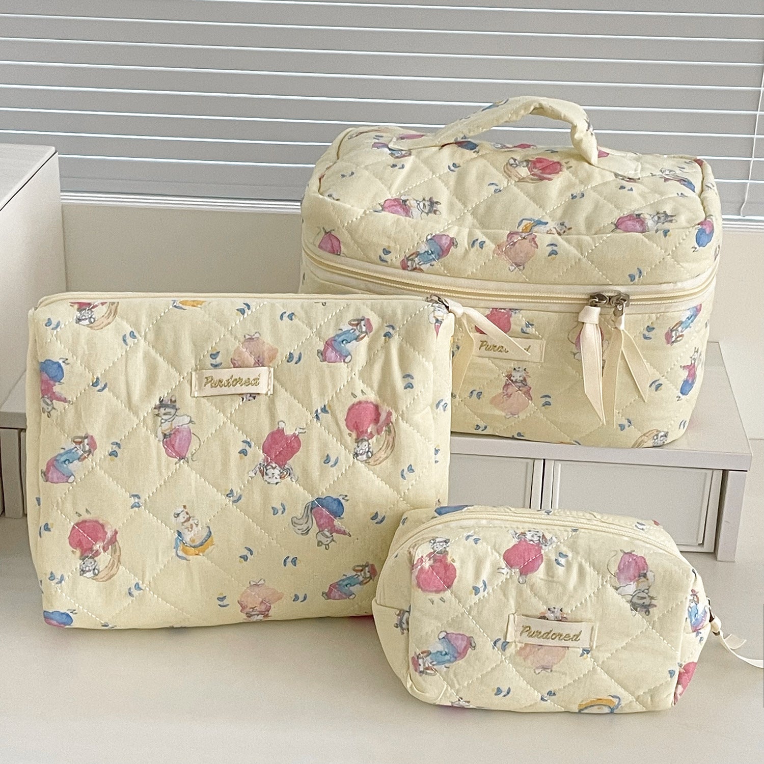 Multi-Pattern Palace Quilted Cosmetic Clutch and Octagonal Set
