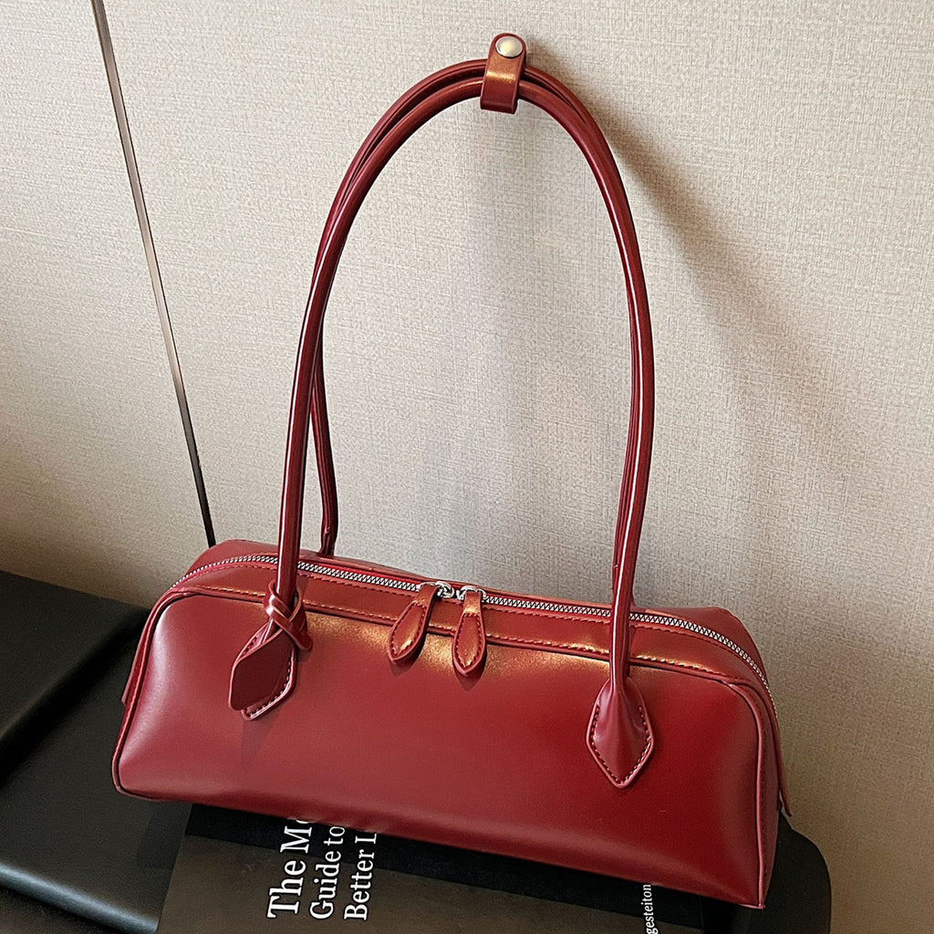 Minimalist East West PU Leather Baguette Shoulder Bag