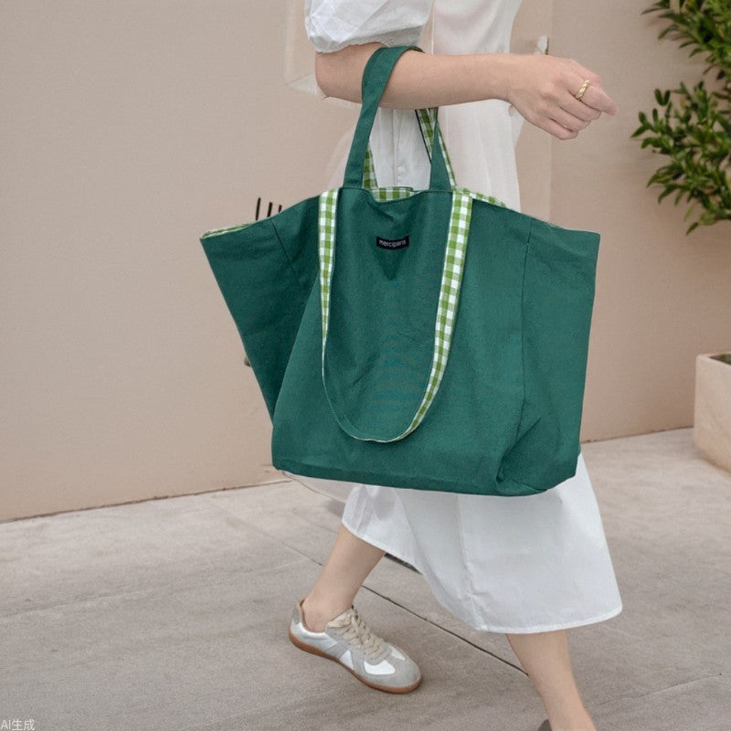 2026 Women Casual Simple Plaid Reversible Tote Bag