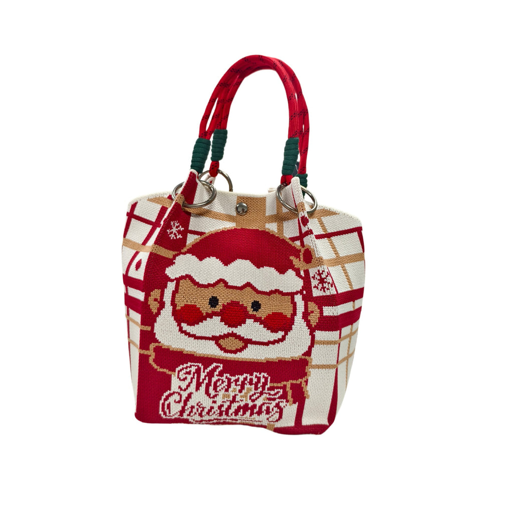 Christmas Santa Claus Print Rope Handle Bucket Handbag