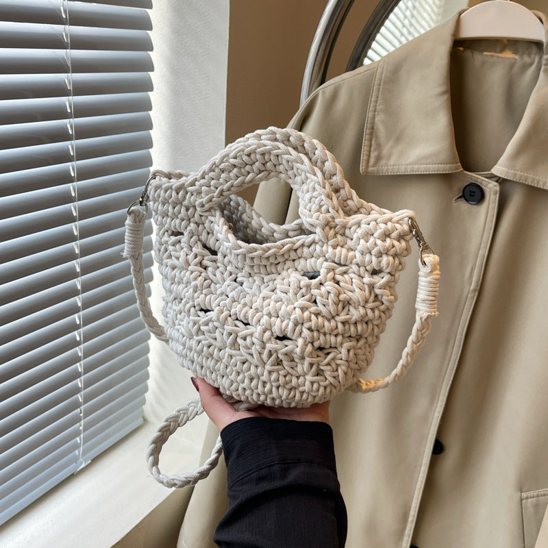 Women 2026 New Handmade Woven Bucket Crossbody Beach Bag
