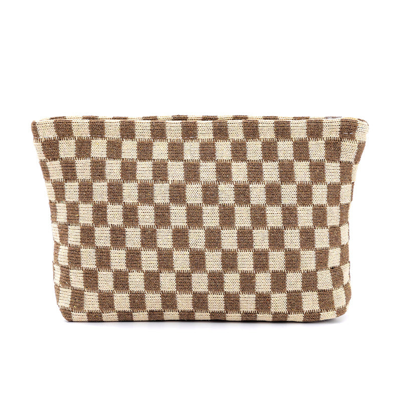 Wool Checkerboard Large Capacity Cosmetic Clutch Bag