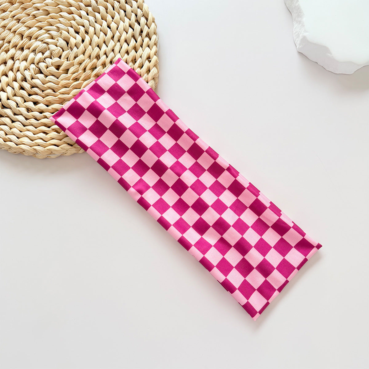 Checkerboard Plaid Elastic Sweatband Headband