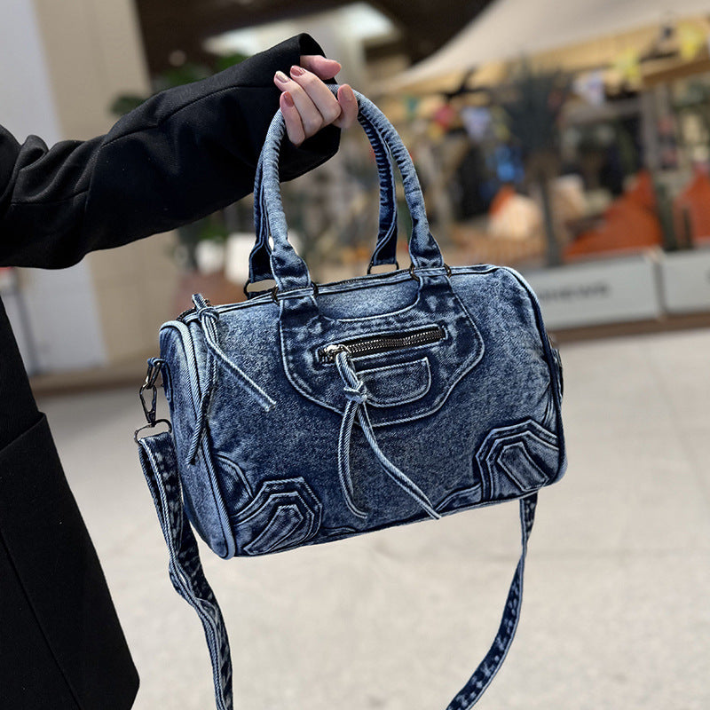 2026 Retro Washed Denim Tote Bag, Large Capacity Shoulder Crossbody Handbag