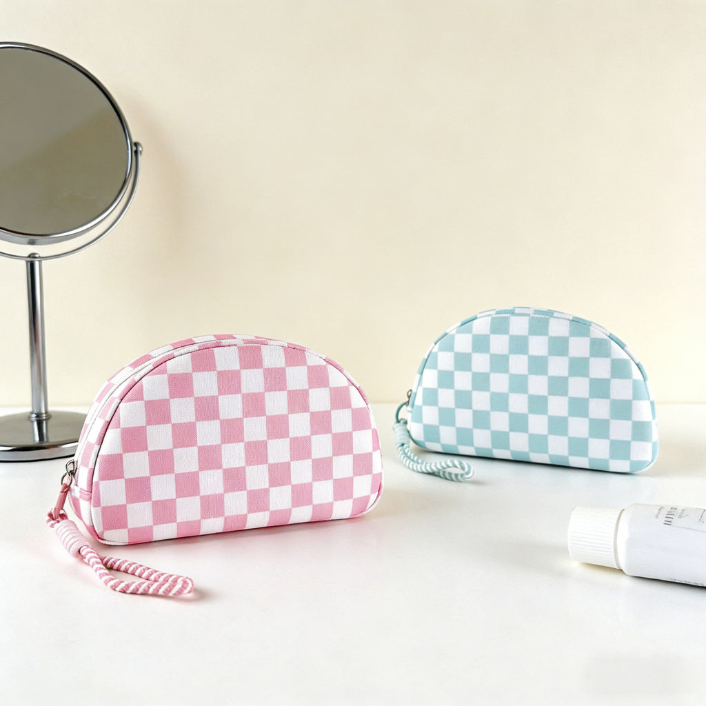 Polyester Checkered Tassel Clutch Waterproof Travel Cosmetic Bag
