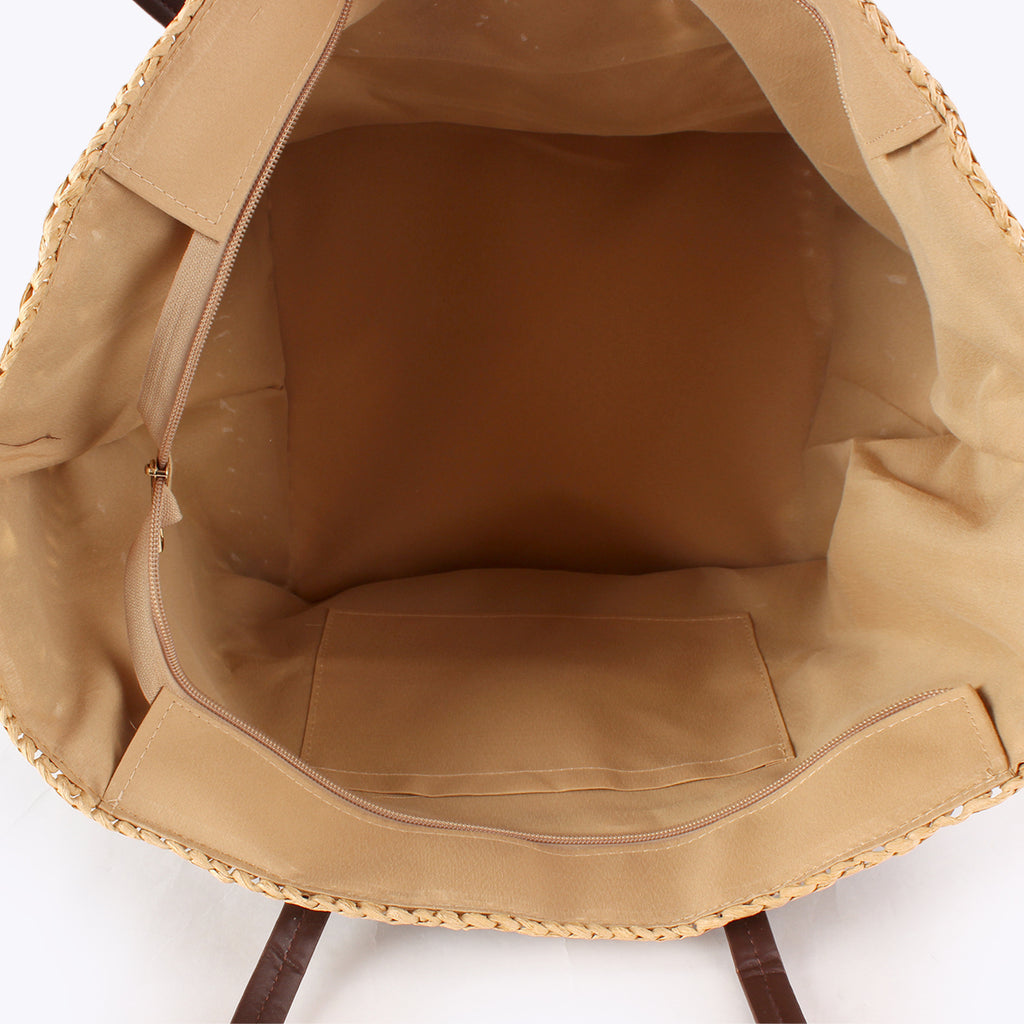 Oversized Geometric Paper Straw Woven Shoulder Tote Bag