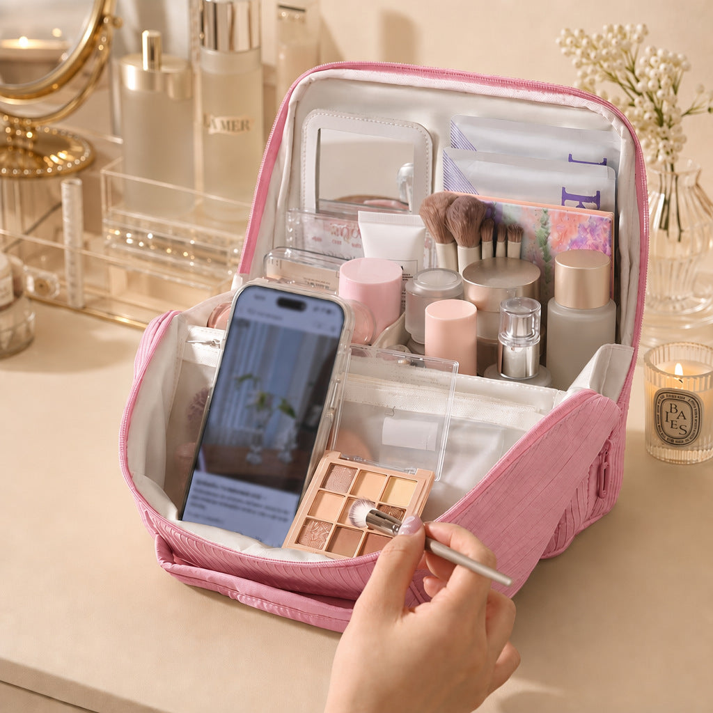 Waterproof Large Capacity Makeup Organizer Bag with Mirror