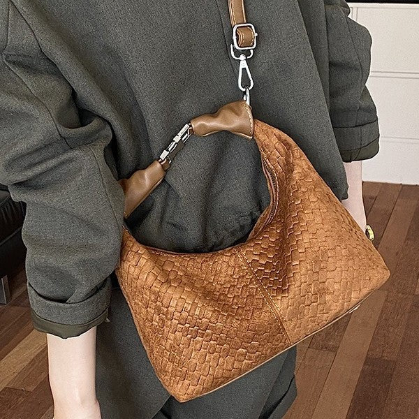Vintage Woven PU Leather Hobo Shoulder Bag with Adjustable Strap