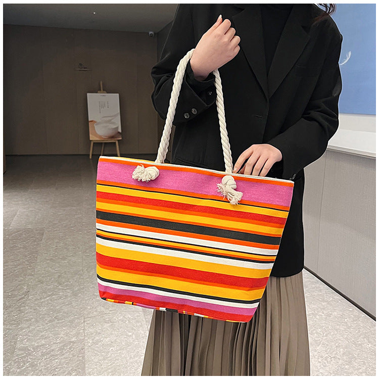 High-End Ethnic Canvas Hemp Rope Armpit Tote