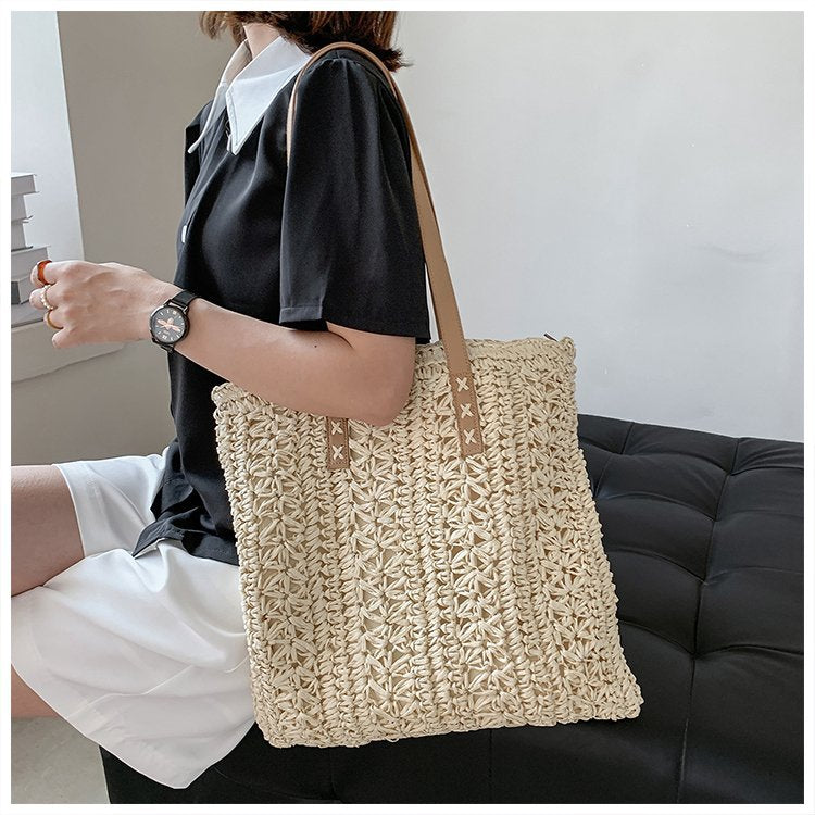 Women Straw Woven Beach Large Shoulder Handheld Forest Bag