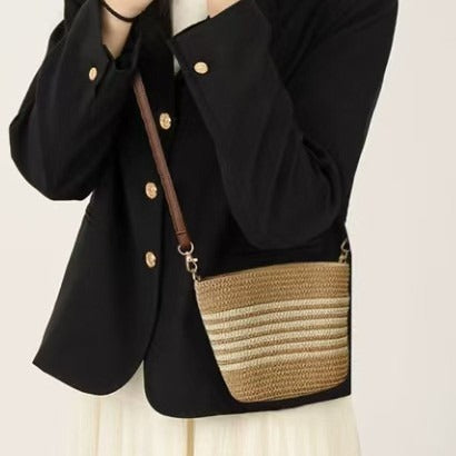 Women Striped Straw New Fresh Minimalist Woven Vacation Beach Bag