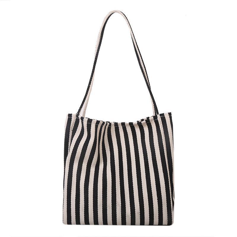Single Shoulder Striped Canvas Large Bag