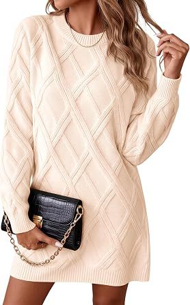 2026 European and American-Style Diamond-Pattern Knit Dress for Women—New Fall/Winter Collection: Loose-Fitting Long-Sleeve Sweater Dress, Fashionable Short Dress