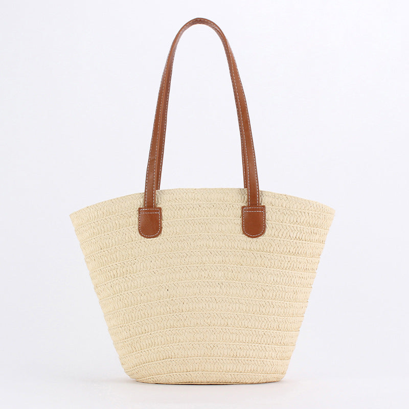 Women Forest Style Paper Rope Woven Large Capacity Beach Shoulder Bag