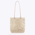 Macramé Openwork Shoulder Crochet Tote Bag with Drawstring Lining