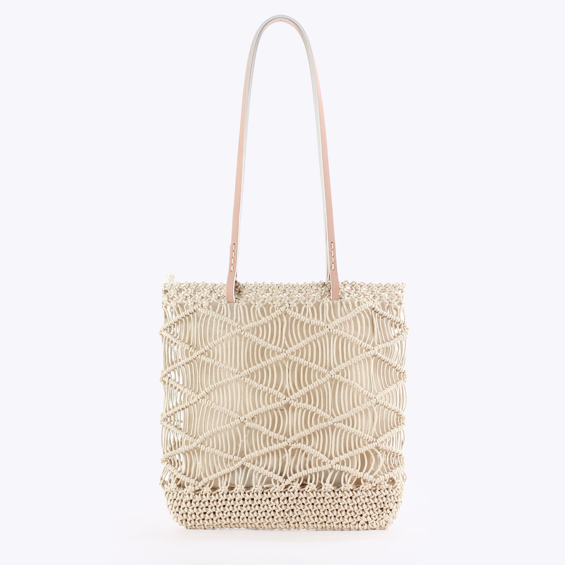 Macramé Openwork Shoulder Crochet Tote Bag with Drawstring Lining