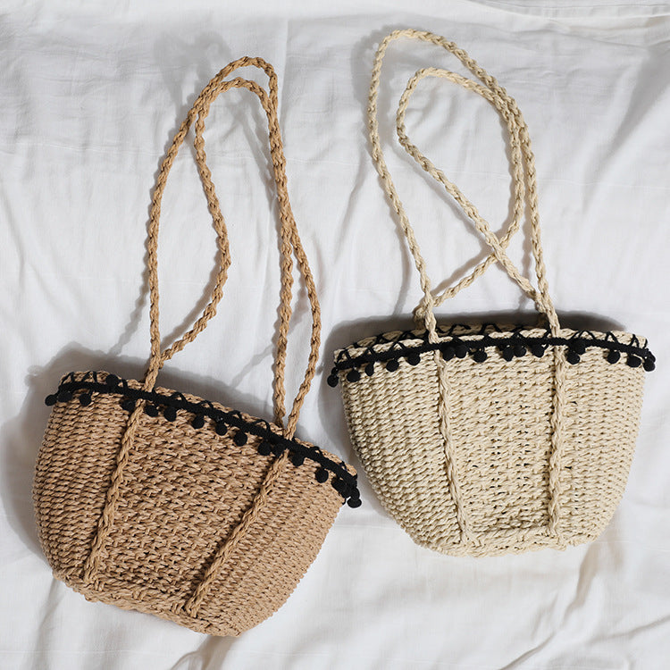 Women Retro Pastoral Straw Woven Crossbody Shoulder Beach Vacation Bag