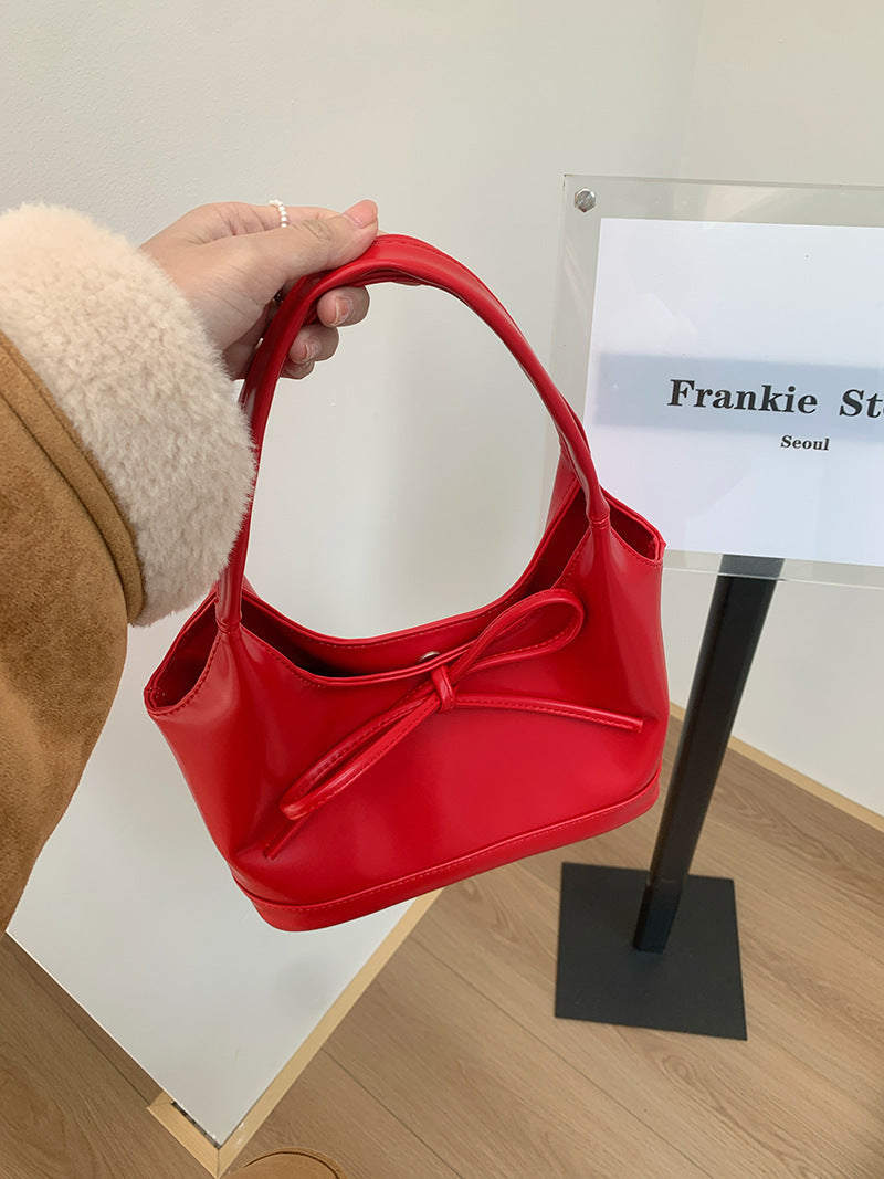 Women Retro Red Bow Large Capacity Shoulder Tote Bag