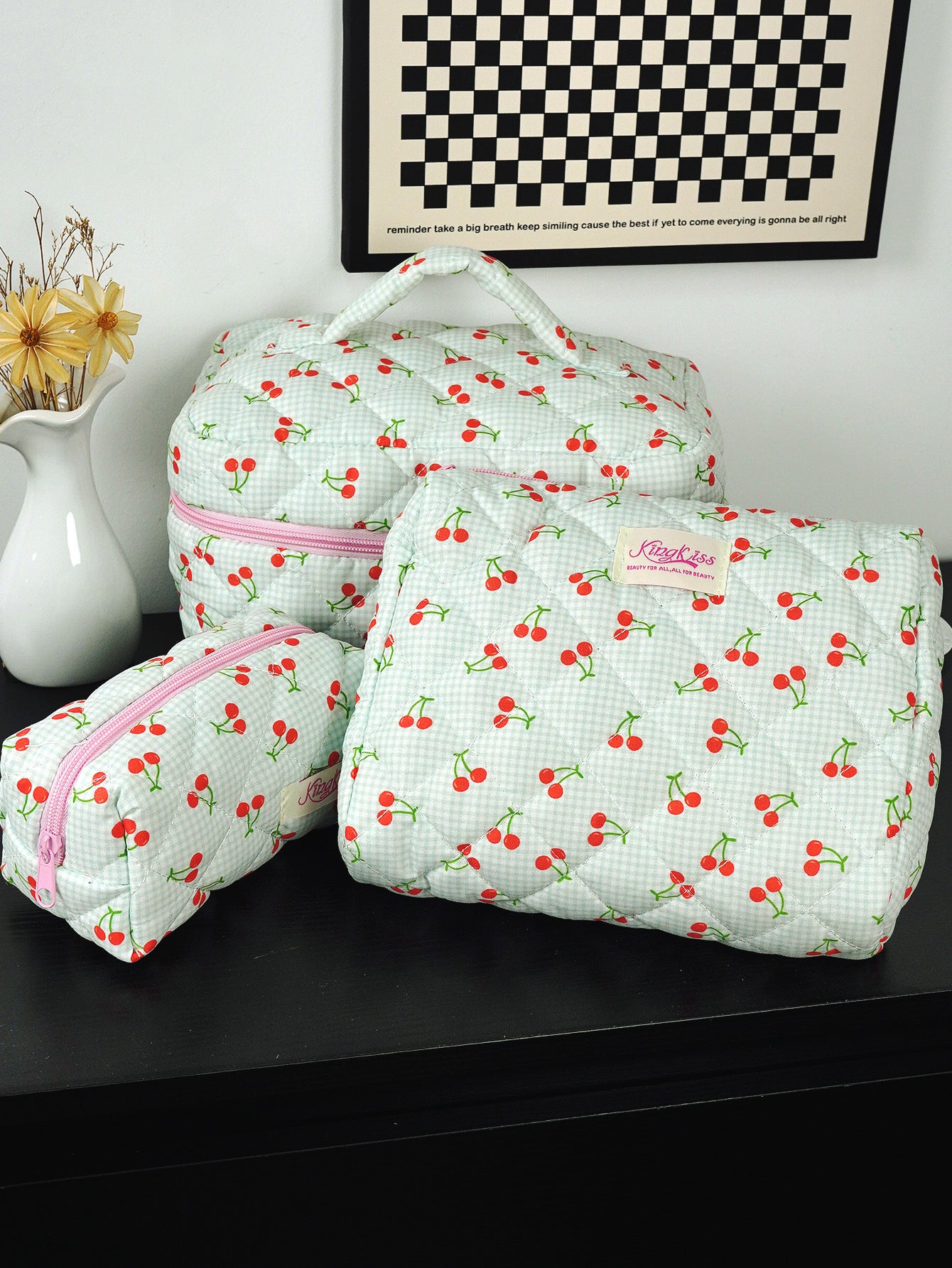 Canvas Striped Octagonal Large-Capacity Toiletry Bag